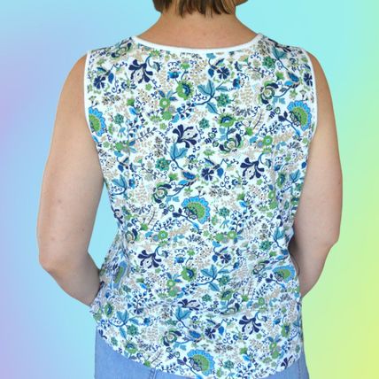 White Stag y2k Floral Tank Top Womens XL 16/18 White Beige Blue Green Summer