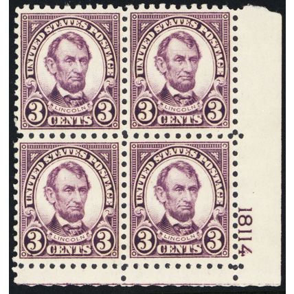 584, Mint Superb XLH 3¢ Plate Block SCV $275 - Stuart Katz