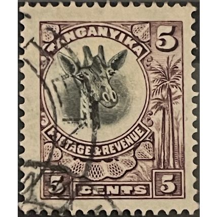 Tanganyika KGV 1922 5c Slate Purple & Black Used #3 SG 74 giraffe postage stamp
