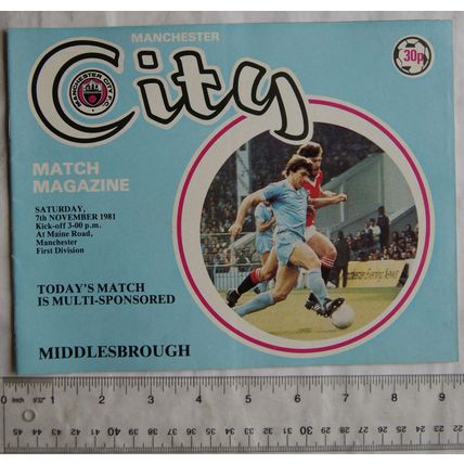 1981 programme Manchester City v. Middlesbrough, 7/11