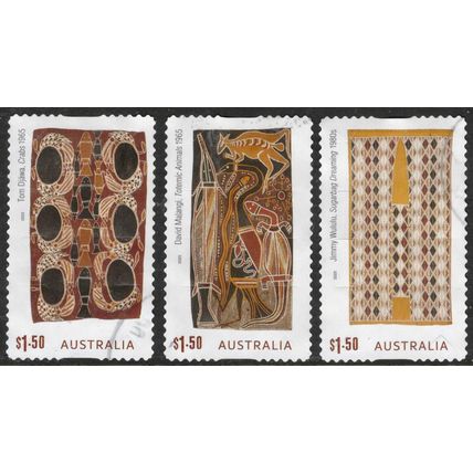 AUSTRALIA: 2025 BARK PAINTINGS OF ARNHEM LAND, SET 3 USED S/A STAMPS. 328/29