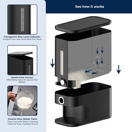 STUZ Black Rice Dispenser 25 Pounds - Plastic Rice Container with Sealable Lid,
