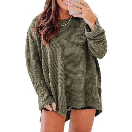 Moss Green Plus Size Textured Knit Long Sleeve Top
