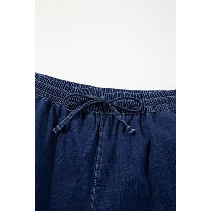 Real Teal Plus Size Drawstring High Waist Wide Leg Casual Jeans