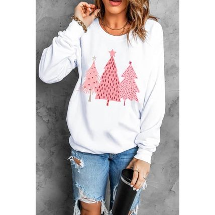 White Christmas Tree Dots Print Pullover Sweatshirt