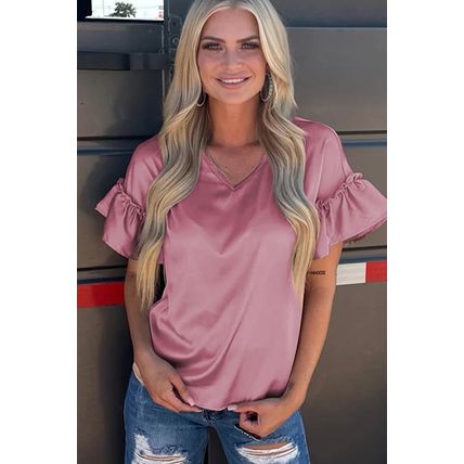 Toadstool Satin Ruffle Sleeve Top