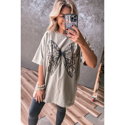 Casual Oversize Big Bow Printed Drop Shoulder Tunic Casual Tee