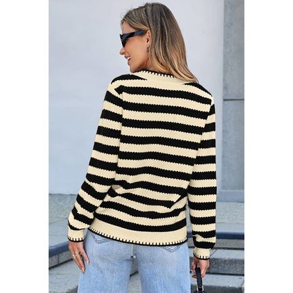 Apricot Stripe Chic Golden Button Cardigan Sweater