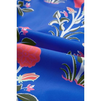 Blue Floral Print Button Detail 3/4 Puff Sleeve Ruffle Hem Dress