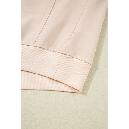 Beige Raw Edge Flower Patch Drop Shoulder Casual Top