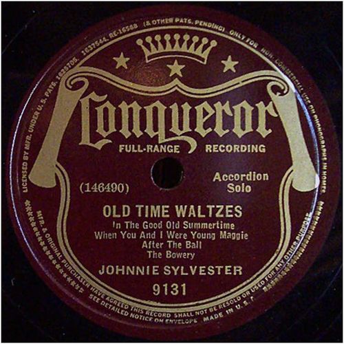 Conqueror 78 #9131 - Johnnie Sylvester accordion - "Old Time Waltzes - Medley"