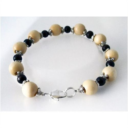 Bracelet #JB012 wooden beads silver caps 8 inch unisex costume fashion jewelry