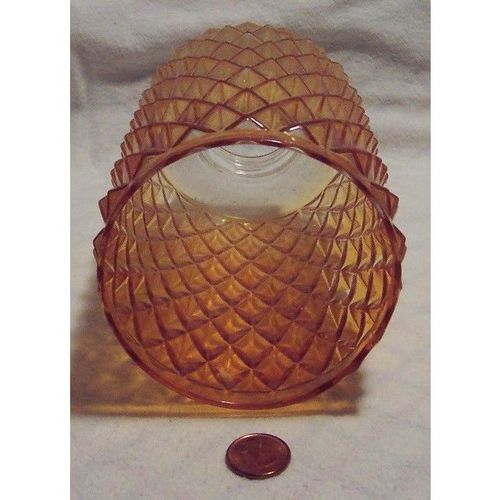 1960's Rare Vintage Antique Orange Tinted Diamond Style Glass Light Cover +Bonus