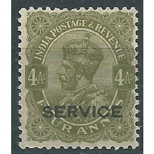 India 1926 O113 4a Sage-Green SERVICE Mounted Mint....
