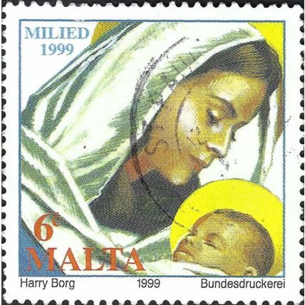 MALTA, CHRISTMAS, Madonna and Child, yellow 1999, 6c, #3