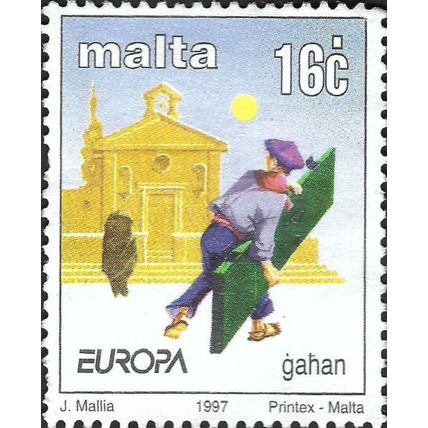 MALTA, Tales and Legends, Gahan carrying door, white 1997, 16c
