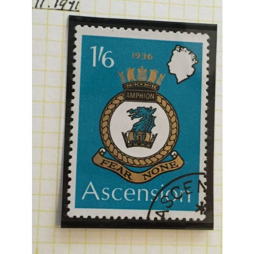 Ascension 1970 Naval Crests 1s 6d HMS Amphion Used SG 132 Sc 136 postage stamp