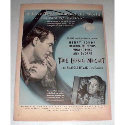 1947 The Long Night Movie Ad w/ Henry Fonda