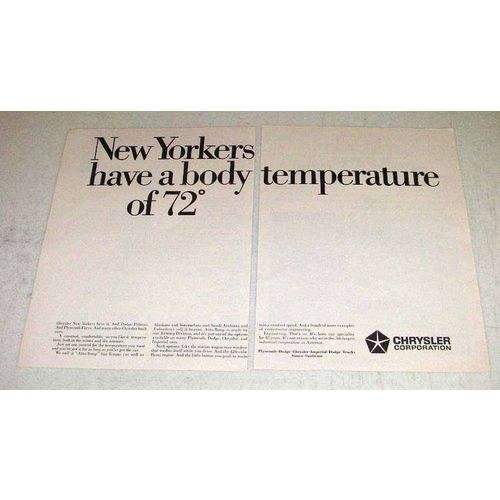 1968 Chrysler New Yorker Ad - Body Temperature of 72