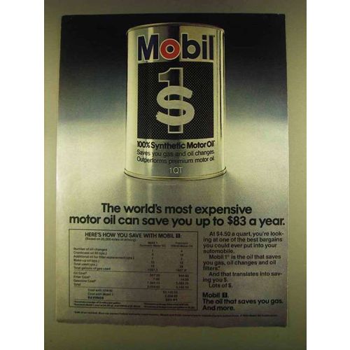 1980 Mobil 1 Motor Oil Ad - World's Most Expensive