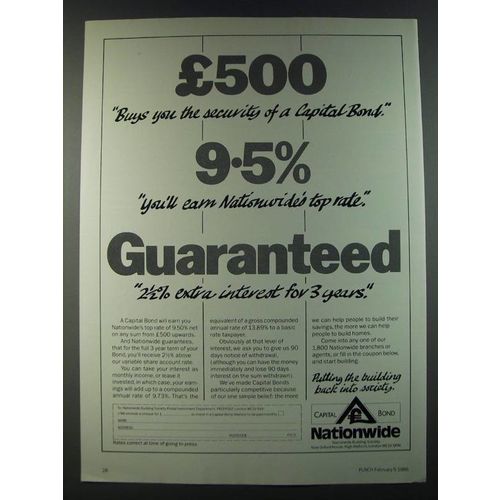 1986 Nationwide Capital Bond Ad - £500 Buys you the security of a Capital Bond