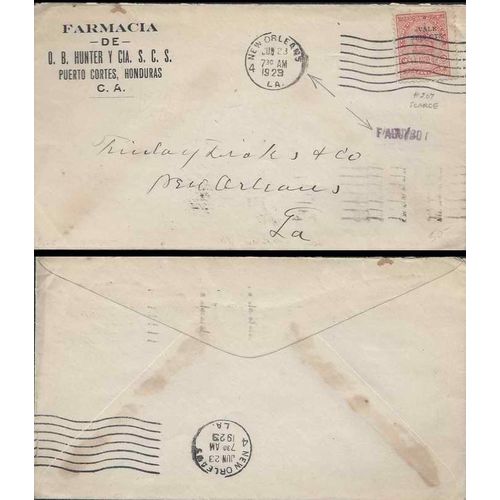 Honduras #207 to USA postcard Ship Mail 1929 Packet cancel New Orleans