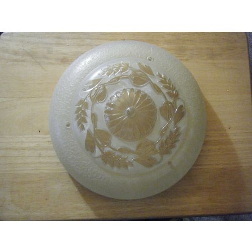 Vintage Pale Yellow Ivory Frosted Pressed Floral Glass Light Fixture Shade