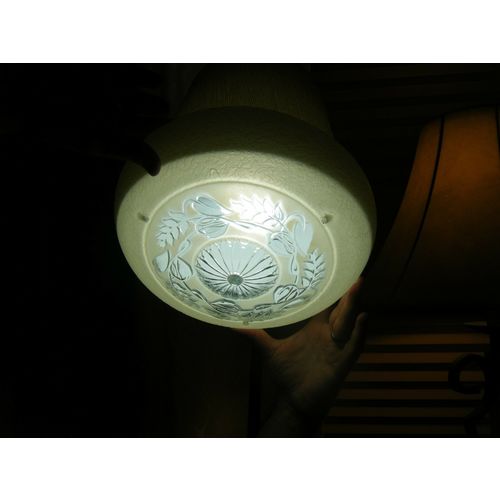 Vintage Pale Yellow Ivory Frosted Pressed Floral Glass Light Fixture Shade