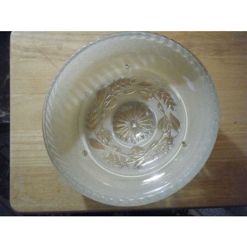 Vintage Pale Yellow Ivory Frosted Pressed Floral Glass Light Fixture Shade