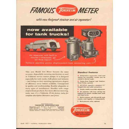 TOKHEIM CORP 1955 now available tank truck meter gasoline vintage ad