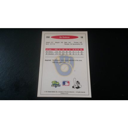 1991 Classic Best Card # 358 Bo Dodson Autograph 202009081114 Stockton Ports