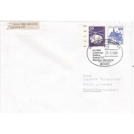Berlin 1988 Lufthansa Munich to Barcelona 737 FF Cover special cancel VGC