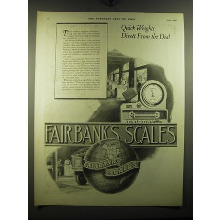 1921 Fairbanks Scales Ad - Quick weights direct from the dial