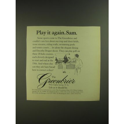 1974 The Greenbrier Resort Ad - Play it again, Sam.