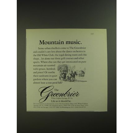 1974 The Greenbrier Resort Ad - Mountain music