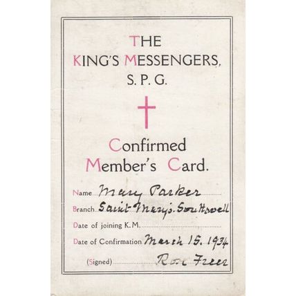 Southwell Kings Messengers Christian 1934 Membership Card