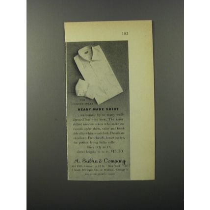 1953 A. Sulka Shirts Ad - The Famous Sulka Ready Made Shirt