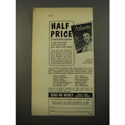 1954 The Atlantic Magazine Ad - Half Price Trial subscription