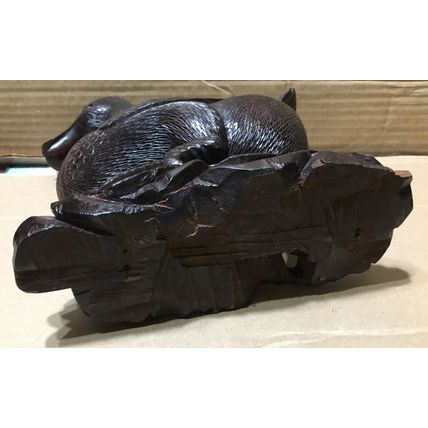 Hand Carved Standing Wood Duck Sculpture 10" vintage statue teak wooden dark