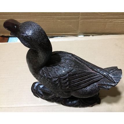 Hand Carved Standing Wood Duck Sculpture 10" vintage statue teak wooden dark