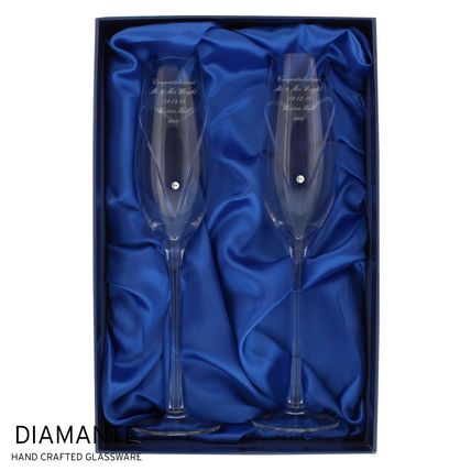 Flutes Diamante hand crafted Wine Glasses heart Wedding anniversary engagement