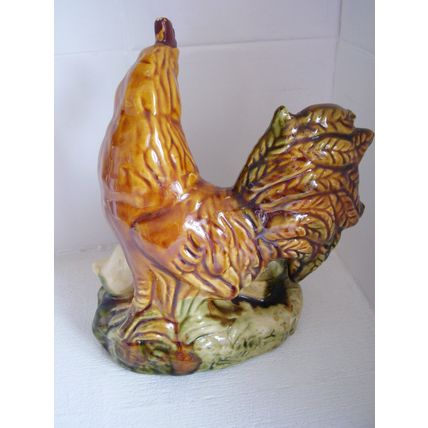 Vintage Majolica Hen with Chicks Animal Figurine Bisque Sculpture Drip Glaze