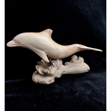 Dolphin Carved Natural Wood Wildlife Ornament