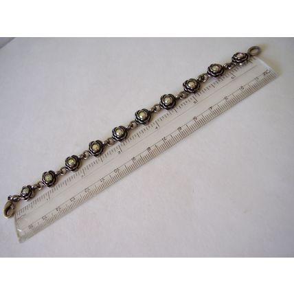 Vintage signed PD Bracelet Rose Flower Chain Link Aurora Borealis Crystal Stones