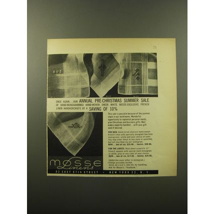 1959 Mosse Linens Ad - Once again.. our annual pre-Christmas summer sale
