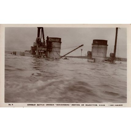 German Military Battle Ship Hindenburg Sinking WW1 RPC Postcard