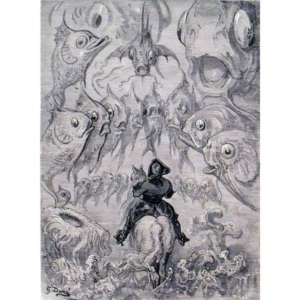 A SUBMARINE WORLD 1885 Gustave Doré - Baron Munchausen ANTIQUE ENGRAVING
