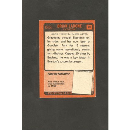 A&BC Orange Back Football 1970-71 #50 Brian Labone Everton