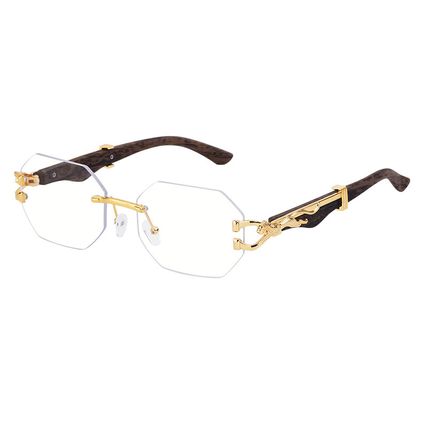Small Octagon Rimless Sunglasses Woman Men Leopard