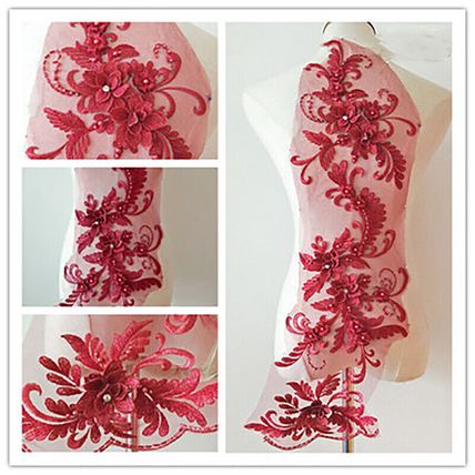 Embroidered Lace Beaded Applique Diamante Floral Patch Trim Sew On DIY Wedding